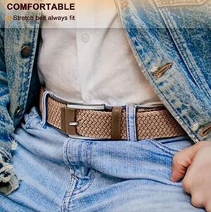 BULLIANT BELT LOT OF 2 STRETCH WOVEN FABRIC BELTS KHAKI & ARMY GREEN MEN OS